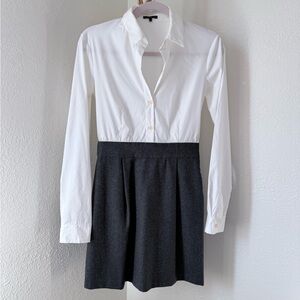 Theory Grey & White Wool Collared Office Dress
